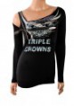 'Golden Cut' Ladies Tripe Crown Embellished Top Black